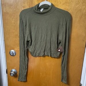Love Charm Olive Green Cropped Turtleneck Top